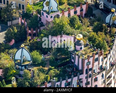 Luftaufnahmen, "Grüne Zitadelle", Hundertwasserhaus, KUNSTHOTEL von Magdeburg, Magnet-Altstadt, Magdeburg, Sachsen-Anhalt, Deutschland Stockfoto