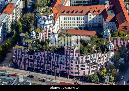 Luftaufnahmen, "Grüne Zitadelle", Hundertwasserhaus, KUNSTHOTEL von Magdeburg, Magnet-Altstadt, Magdeburg, Sachsen-Anhalt, Deutschland Stockfoto