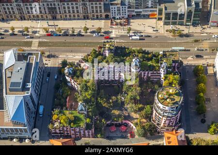 Luftaufnahmen, "Grüne Zitadelle", Hundertwasserhaus, KUNSTHOTEL von Magdeburg, Magnet-Altstadt, Magdeburg, Sachsen-Anhalt, Deutschland Stockfoto