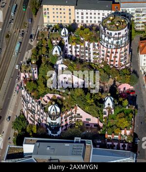 Luftaufnahmen, "Grüne Zitadelle", Hundertwasserhaus, KUNSTHOTEL von Magdeburg, Magnet-Altstadt, Magdeburg, Sachsen-Anhalt, Deutschland Stockfoto