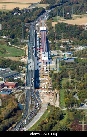 Luftbild, Baustelle Neubau Lennetal-Brücke, A45, am Kahlenberg, Lenne, Hagen, Ruhrgebiet, Nordrhein-Westfalen, Deutschland, Euro Stockfoto