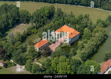 Luftbild, Burggut Itlingen, Wasserburg, Forsthöfel-Merschstraße, Zirkulationsbach, Drensteinfurt, Münsterland, Nordrhein-Westfalen, Stockfoto