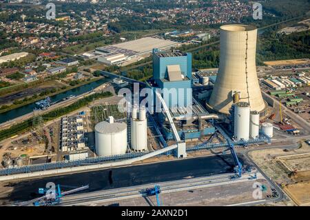 Luftaufnahmen, Kohlekraftwerk Uniper, ehemaliges E.ON-Kraftwerk Datteln4 im Dortmund-Ems-Kanal, Emscher-Lippe, Datteln, Ruhrgebiet, Nort Stockfoto