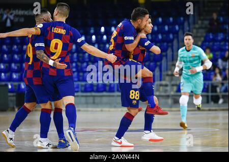 Barcelona, Spanien. Februar 2020. Marcenio vom FC Barcelona feiert ein Tor während des Futsal-Spiels der spanischen Copa del Rey zwischen dem FC Barcelona Lassa und Pescados Ruben Burela in Palau Blaugrana am 12. Februar 2020 in Barcelona, Spanien. Credit: Dax/ESPA/Alamy Live News Stockfoto