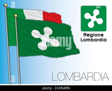 Offizielle Regionalflaggen und -Wappen der Lombardei, Italien, Vektorillustration Stock Vektor