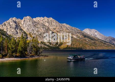 USA, Wyoming, Grand Teton Nationalpark, Moose, Jenny Lake vor dem Rockchuck Peak Stockfoto