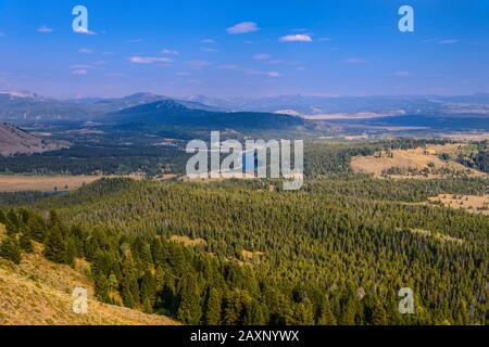 USA, Wyoming, Grand Teton Nationalpark, Moose, Snake River Valley, Blick auf den Signal Mountain Stockfoto