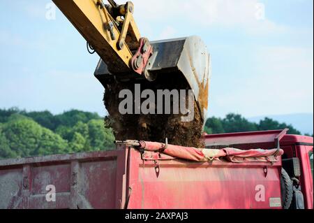 Erde, Erdbau, Bagger, Schaufel, Layer, Ausbau, Bergbau, Schwerindustrie, Arbeit, Job, Gelände, Ausgrabungen, Beladung, Transport, Gewicht, Sicherheit, Stockfoto