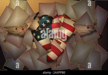 USA-Flagge geflügelten Herzen angeheftet an die Oberfläche Stockfoto