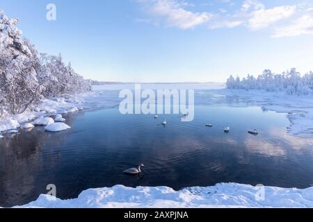 Finnland, Lappland, Muonio, Winter, Jerisjärvi, Landschaft, See Stockfoto