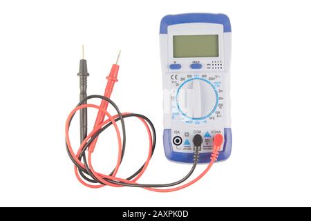 Digitalmultimeter isoliert auf weißem Hintergrund mit Beschneidungspfad Stockfoto