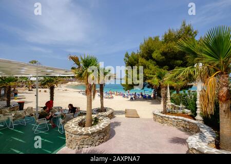 Strand in Sarande, Butrint National Park, in der Nähe von Saranda, Saranda, Ionisches Meer, qark Vlora, Albanien Stockfoto