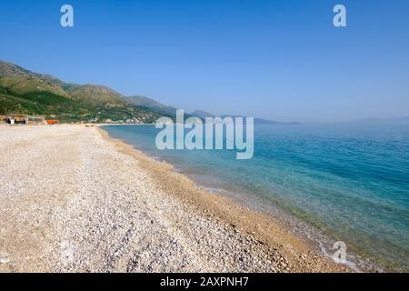 Strand von Borsh, Albanischen Riviera, Ionisches Meer, qark Vlora, Albanien Stockfoto