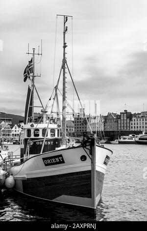 Veteran Fischereifahrzeug orientieren, jetzt ein Boot im Hafen Bergen, an der Westküste von Norwegen. Stockfoto