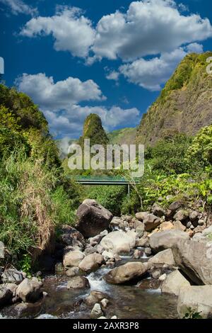 Blick vom Fluss im IAO Valley auf Maui. Stockfoto