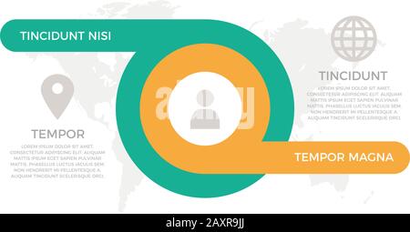 Set aus türkisfarbenen, orangefarbenen Elementen für Infografik mit Folien zur Weltkarte. Stock Vektor