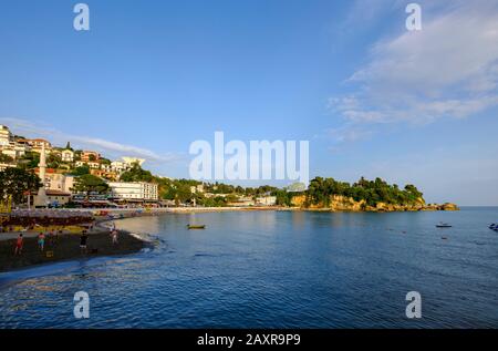 Mala Plaza Strand in Ulcinj, Adriaküste, Montenegro Stockfoto