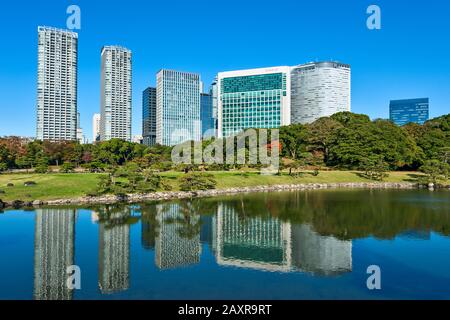 Tokyo Hamarikyu Gärten Japan City Park Hama Rikyu Japanische Gärten Stockfoto