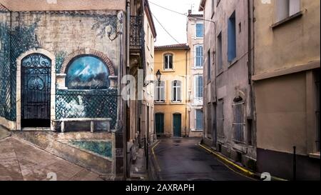 Wandgemälde in der Altstadt von Narbonne Stockfoto