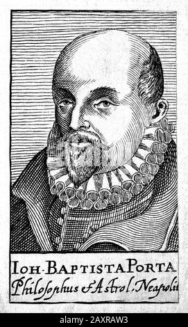 1600 Ca, ITALIEN: Der gefeierte italienische Philosoph, Universalgelehrte, Okkultist, Dramatiker und Alchemist GIOVANNI BATTISTA DELLA PORTA ( Vico Equense , 1535 Ca - Napoli, 1615 ). Graviertes Porträt eines unbekannten Gravierers , 1688 . - FILOSOFO - FILOSOFIA - ALCHEMIE - ALCHIMIA - ALCHIMISTA - PHILOSOPHIE - THEATER - COMMEDIGOGRAFO - DRAMMATURGO - PLAYWRIGHTER - GIAMBATTISTA - GIOVAMBATTISTA - MATEMATICO - MATEMATICA - METEOLOGIA - METEOLOGO - METEOROLOGIE - ASTOLOSTOLOTORIE - ALOTROLOTRY - ORIE - ORIE - ALOSTOSTOSTORIE - ORIE - ALOSTOSTOTRY - ALOSTOSTATIA - ALOST - Gorgiera - Kragen - Colletto - prägnanisiert - Gravur - i Stockfoto
