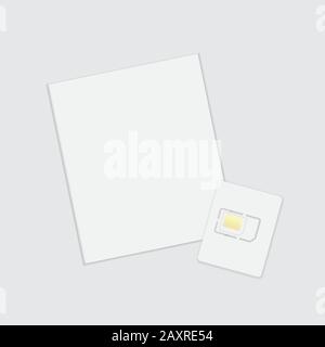 Realistische leere sim-Karten und Deckblatt in minimalistischem Stil auf weißem Hintergrund. SIM-Karte. Einfach zu ändernde Vektorvorlage für Farbverspotung Stock Vektor