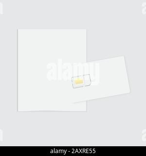 Realistische leere sim-Karten und Deckblatt in minimalistischem Stil auf weißem Hintergrund. SIM-Karte. Einfach zu ändernde Vektorvorlage für Farbverspotung Stock Vektor