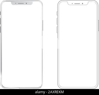 Zwei Geräte-Smartphones und -Umrisse mit leerem Bildschirm, der auf weißem Hintergrund isoliert ist. Mockup, um das Design der mobilen Website oder Screenshots Ihrer Appli zu präsentieren Stock Vektor