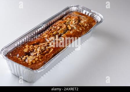 Ahorn-Kuchen, gesundes süßes Dessert. Draufsicht. Stockfoto