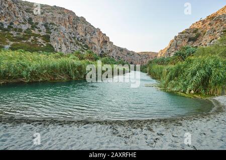 Landschaft von der Preveli-Lagune, auf Crete, Griechenland Stockfoto