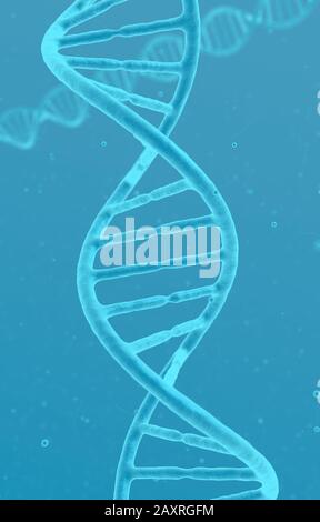 DNA-Helix-Molekül blau abstrakter Hintergrund. Mikroskopische Nahaufnahme der verdrehten Zelle. Genmodifikationswissenschaft und medizinisches Konzept. Stockfoto