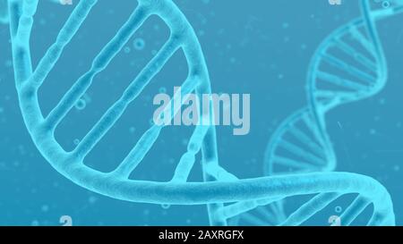 DNA-Helix-Molekül blau abstrakter Hintergrund. Mikroskopische Nahaufnahme der verdrehten Zelle. Genmodifikationswissenschaft und medizinisches Konzept. Stockfoto