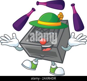 Smart Power Supply Unit in schwarzer Farbe Cartoon Character Style Playing Juggling Stock Vektor