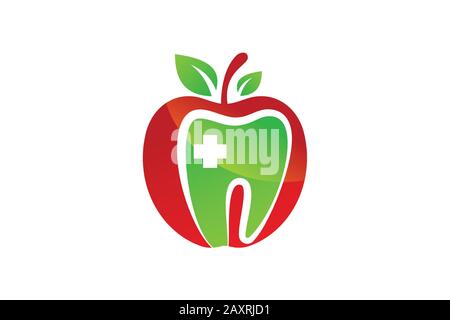 Das Symbol für das Symbol des dental-apple-Logos, das Symbol für das Zahnzahnarztbild mit den grünen apfel-zähnen Stock Vektor