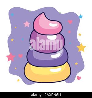 Regenbogen-Einhorn-Horn mit niedlicher Dekoration Stock Vektor