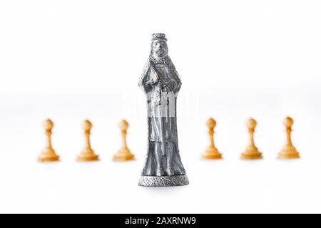Сhess als abstraktes Konzept. Wunderschönes, antiker Schach auf weißem Hintergrund. Stockfoto