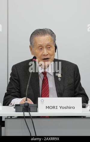 Tokio, Japan. Februar 2020. Mori Yoshiro, der Präsident des Tokioter Organisationskomitees der Olympischen und Paralympischen Spiele (Tokio 2020), nimmt am 13. Februar 2020 am 11. Projektprüfungstreffen zwischen dem Internationalen Olympischen Komitee (IOC) und dem Tokioter Organisationskomitee der Olympischen und Paralympischen Spiele (Tokio 2020) in Tokio, Japan Teil. Credit: Du Xiaoyi/Xinhua/Alamy Live News Stockfoto