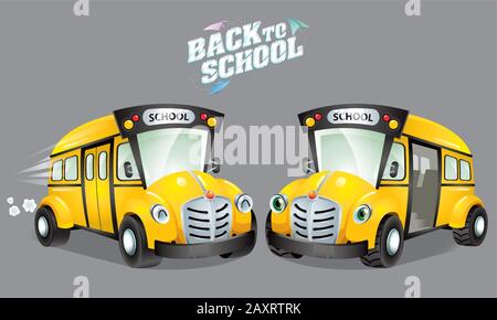 Zurück zum Vektor der Schule. Mit niedlichem Cartoon Schulbus. Isolierter Hintergrund. Stock Vektor