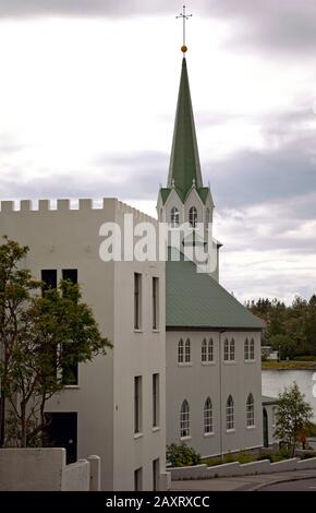 Stadt, See, Kirche, Island, Reykjavik Stockfoto