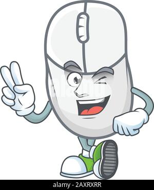 Niedliches Cartoon-Maskottchen-Bild der weißen Maus mit zwei Fingern Stock Vektor
