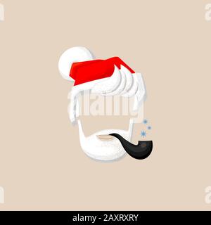 Weihnachtsfoto Prop Messestand Maskensammlung. Weihnachtsmütze mit Pfeife, Bart und Schneeflocken, Fotostand Elemente für weihnachtsfeier, Selebration Stock Vektor