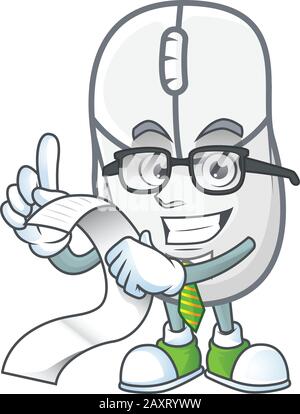 Ein lustiger Gesichtsfigur der weißen Maus, die ein Menü hält Stock Vektor