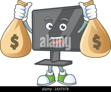 Ein niedliches Bild der Cartoon-Figur auf dem Computerbildschirm, die Geldbeutel hält Stock Vektor