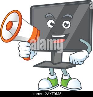 Eine coolen Cartoon-Charakter des Computerbildschirms mit einem Megafon Stock Vektor