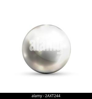 Realistische glänzende Metallkugel mit Glares und Reflexion isoliert auf Weiß Stock Vektor