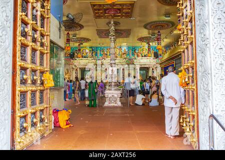 Singapur, Singapur - ca. September, 2017: Die Sri Veeramakaliamman Tempel in Little India in Singapur, Singapur. Stockfoto