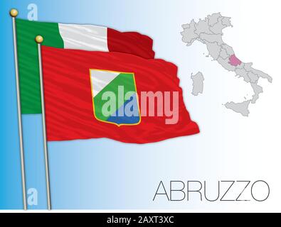 Abruzzen offizielle regionale Flagge und Karte, Italien, Vektorgrafiken Stock Vektor