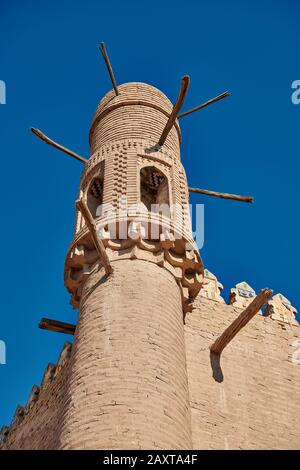 Aussendetail des Tasch-Hauli-Palastes, Ichan Qal'а, Chiwa, Usbekistan, Zentralasien - Exterieur des Taschkhauli-Palastes oder Toshhovli, Itchan-Kala, K. Stockfoto