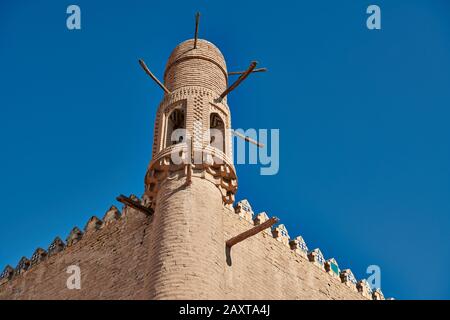 Aussendetail des Tasch-Hauli-Palastes, Ichan Qal'а, Chiwa, Usbekistan, Zentralasien - Exterieur des Taschkhauli-Palastes oder Toshhovli, Itchan-Kala, K. Stockfoto