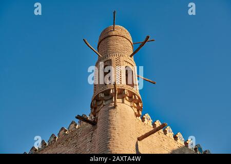 Aussendetail des Tasch-Hauli-Palastes, Ichan Qal'а, Chiwa, Usbekistan, Zentralasien - Exterieur des Taschkhauli-Palastes oder Toshhovli, Itchan-Kala, K. Stockfoto