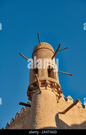 Aussendetail des Tasch-Hauli-Palastes, Ichan Qal'а, Chiwa, Usbekistan, Zentralasien - Exterieur des Taschkhauli-Palastes oder Toshhovli, Itchan-Kala, K. Stockfoto